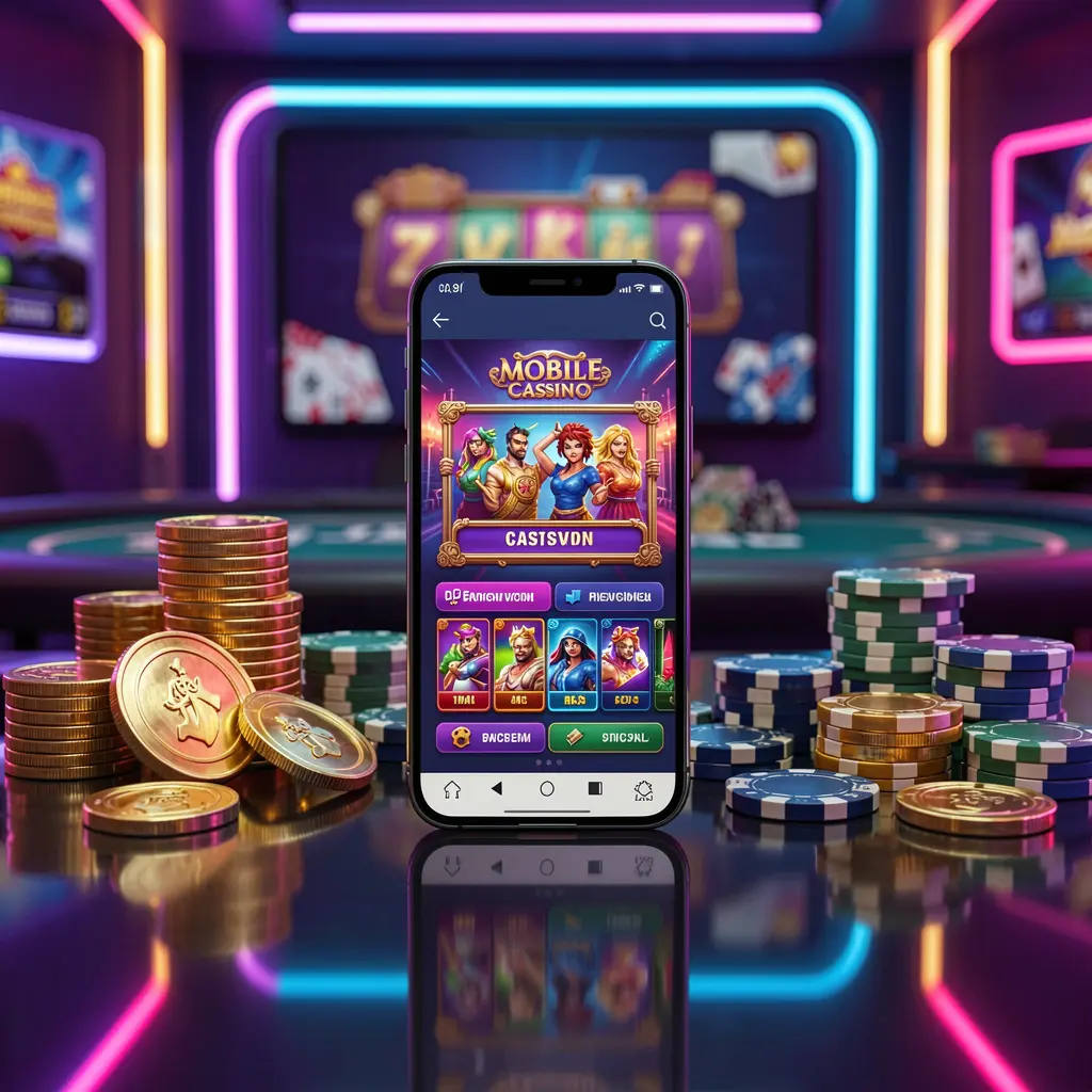 QQQTK mobile casino dashboard on smartphone displaying colorful gaming interface with golden coins and poker chips on a glossy table under elegant neon lighting